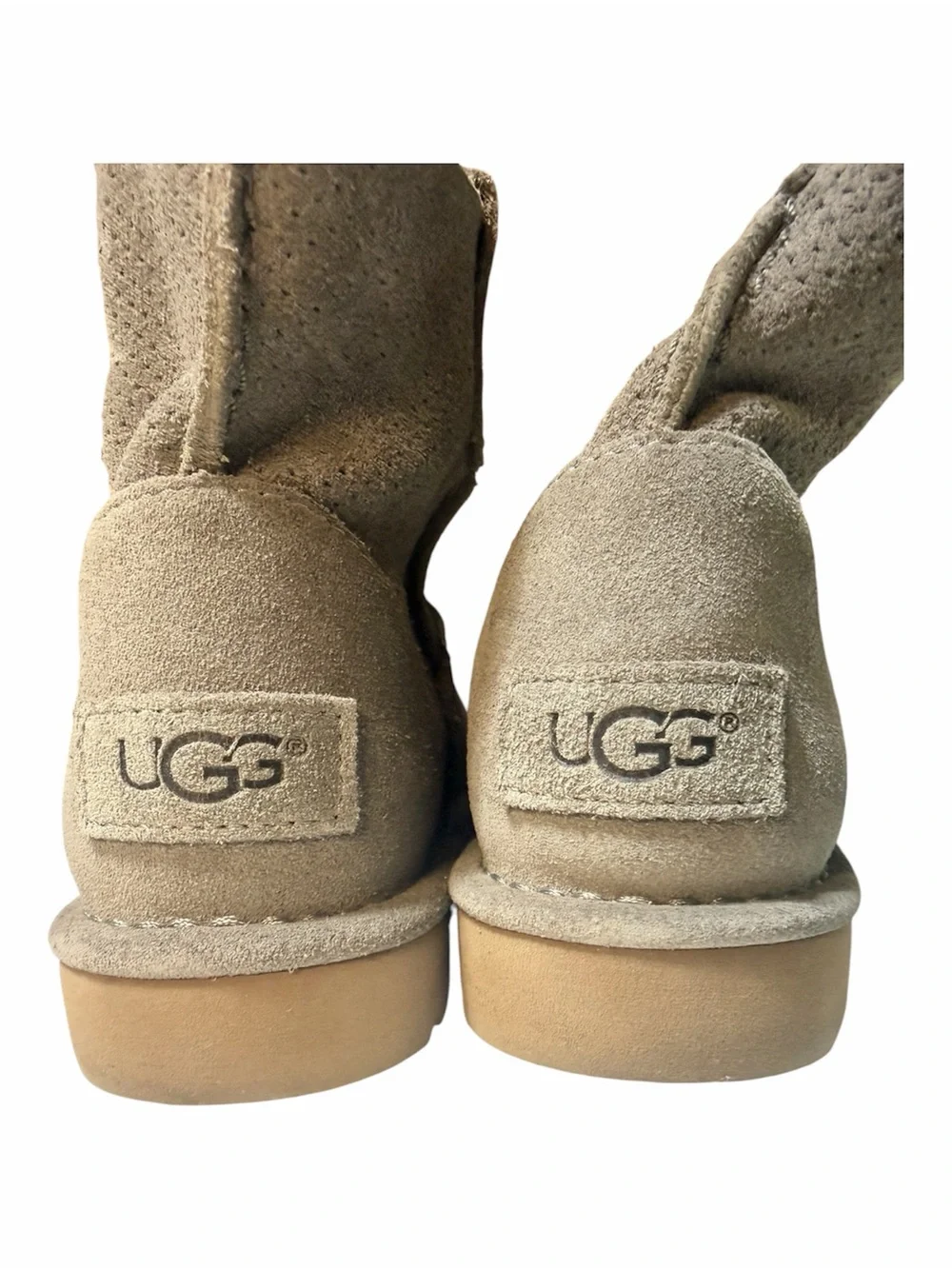 UGG Classic Unlined Mini Perf Suede Ankle Boots Tawny Gray Women’s Size 6